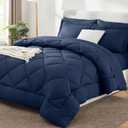 CozyLux Queen Comforter Set Navy Blue - Bed in a Bag Queen Size 7 Pieces, Luxury Soft Bed Set for All Seasons, Bedding Set with Down Alternative Comforter, Sheets, Pillowcases & Shams