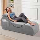 Yoga Chair Lounge for Adult, Ergonomic Chaise Lounge Chair with Side Pocket, Headrest, Waist Pad, Perfect for Stretching, Massage, and Relaxation, Used in Living Room, BedroomGrey