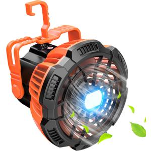 15000mAh Portable Camping Fan with Lantern, Rechargeable Battery Operated Fans with Hook, Glamping Tent Hanging Fan for RV Travel,Car Camping Essentials Accessories,Hiking Gear,Hurricane Survival Gear