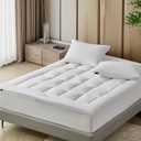Farm to Home Organic Cotton Pillow Top Mattress Topper - Quilted Fitted Mattress Pad Cover with 16 Inch Deep Pocket, 2 Inch Down Alternative Mattress Protector for Support - King Size, White