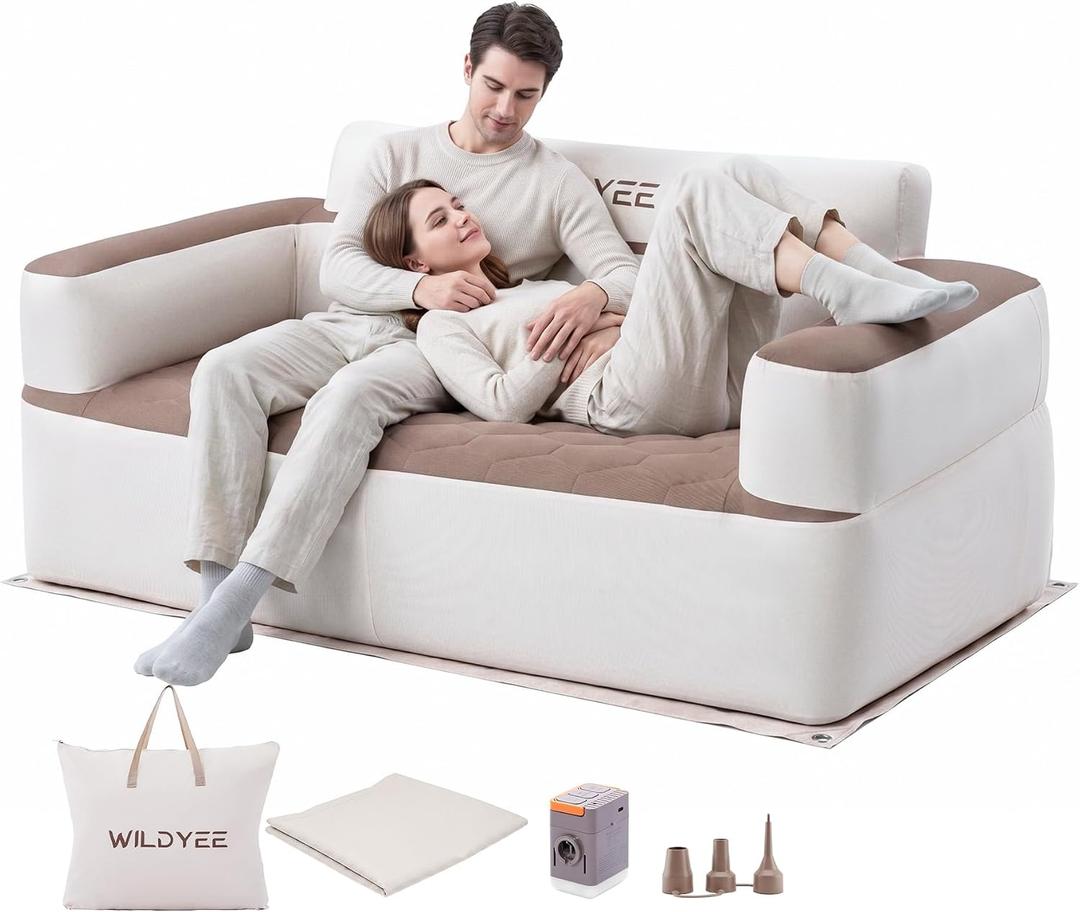 Inflatable Couch for Camping with Built in Pump,Floor Mat&Padded Seat, Full
