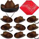 Funtery 10 Sets Kids Cowboy Hat and Red Bandanna for Age 3-10 Toddler Cowboy Hat for Boys Girls Birthday Cosplay Party Favors