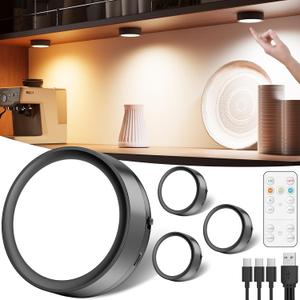 USB Rechargeable LED Puck Lights with Remote Control, 2400mAh Battery Operated Push Light Stick on Magnetic Tap Lights for Closet Wireless Kitchen Under Cabinet Touch Lamp Shelf Press Button Light (3000k/4500k/6000k)