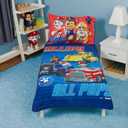 Paw Patrol Calling All Pups 4 Piece Toddler Bedding Set Includes Comforter, Sheet Set Fitted + Top Sheet + Reversible Pillowcase for Boys Bed, Blue