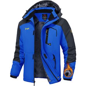 TBMPOY Men's Winter Jackets Skiing Waterproof Snow Thick Fleece Lined Hooded Utility Cold Weather Warm Outdoor Ice Work (X-Large, Blue)