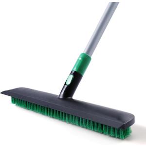 Eyliden X-Large Floor Scrub Brush, 2 in 1 Scrape Brushes with Rubber Squeegee | 55.3" Long Handle, 15" Wide Stiff Bristle Head | Floor Scrubber for Deck Kitchen Shower Bathroom Tub Tile Patio Wall (Black and Green)