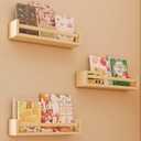 Floating Shelf Set of 2, Floating Book Shelves for Kids Room,Nursery Shelves,Bookshelf, Display Shelf Organizer for Bathroom, Bedroom, Living Room, Kitchen, Office,Nature Solid Wood