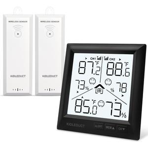 Indoor Outdoor Thermometer Wireless Battery Powered, High Precision Inside Outside Humidity Temperature with Alert, Backlight Weather Thermometers with 2 Sensors, 330ft Wireless, Black
