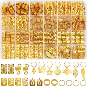Lucomb 280 Pcs Hair Jewelry for Women, Hair Charms Cuffs Beads for Braids Loc Jewelry for Dreadlocks, Adjustable Gold Braids Coils Rings Decoration for Dreadlock Accessories