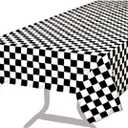 BRICHBROW Pcs of 2 Premium Plastic Checkered Flag Tablecloths Picnic Table Covers, Tablecovers Party Favor (2, Black)