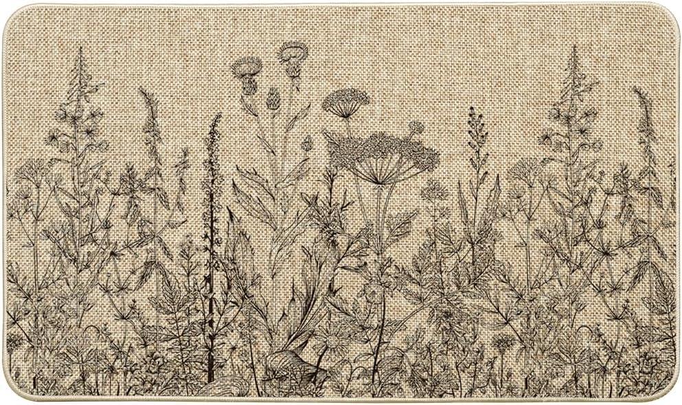 Artoid Mode Black Wildflower Spring Floral Spring Doormat, Home Summer Decor Low-Profile Switch Rug Door Mat Floor Mat for Indoor Outdoor 17x29 Inch