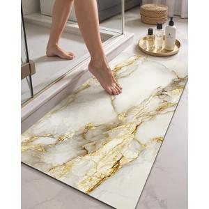 Color&Geometry Ultra Thin Bathroom Rugs Non Slip,Absorbent Quick Dry Bath Mats for Bathroom,Thin Bath Rugs Washable with Rubber Backing Fit Under Door Outside Shower,Gold-Veined White Marble,24"x43"