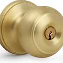 Keyed Entry Door Knob, Flat Ball Interior Door Knob with Lock, Round Exterior Doorknob for Front/Entrance Doors, Satin Brass
