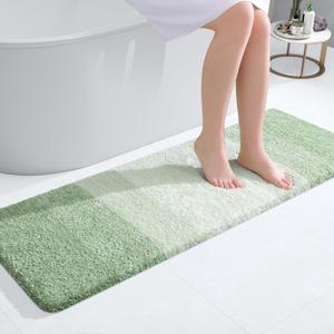 OLANLY Bathroom Runner Rugs Mat 47x17, Extra Soft Absorbent Microfiber Bath Rugs, Rubber Backing, Quick Dry, Washable Long Bath Mats for Bathroom, Tub and Shower, Home Decor Accessories, Sage Green
