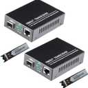 A Pair Gigabit Ethernet SFP Fiber Media Converters with Dual Core LC Transceiver Module, Single-Mode LC, SMF RJ45 to SFP Slot up to 20KM, 10/100/1000Base-Tx to 1000Base-SX (2 Pack)