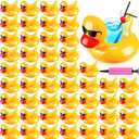 Deekin 50 Pcs Inflatable Duck Drink Floats Reusable Cute Pool Drink Holders Set Lightweight Inflatable Float Cup Coasters with a Pump for Summer Pool Party Hot Tubs Lakes Oceans for Adults