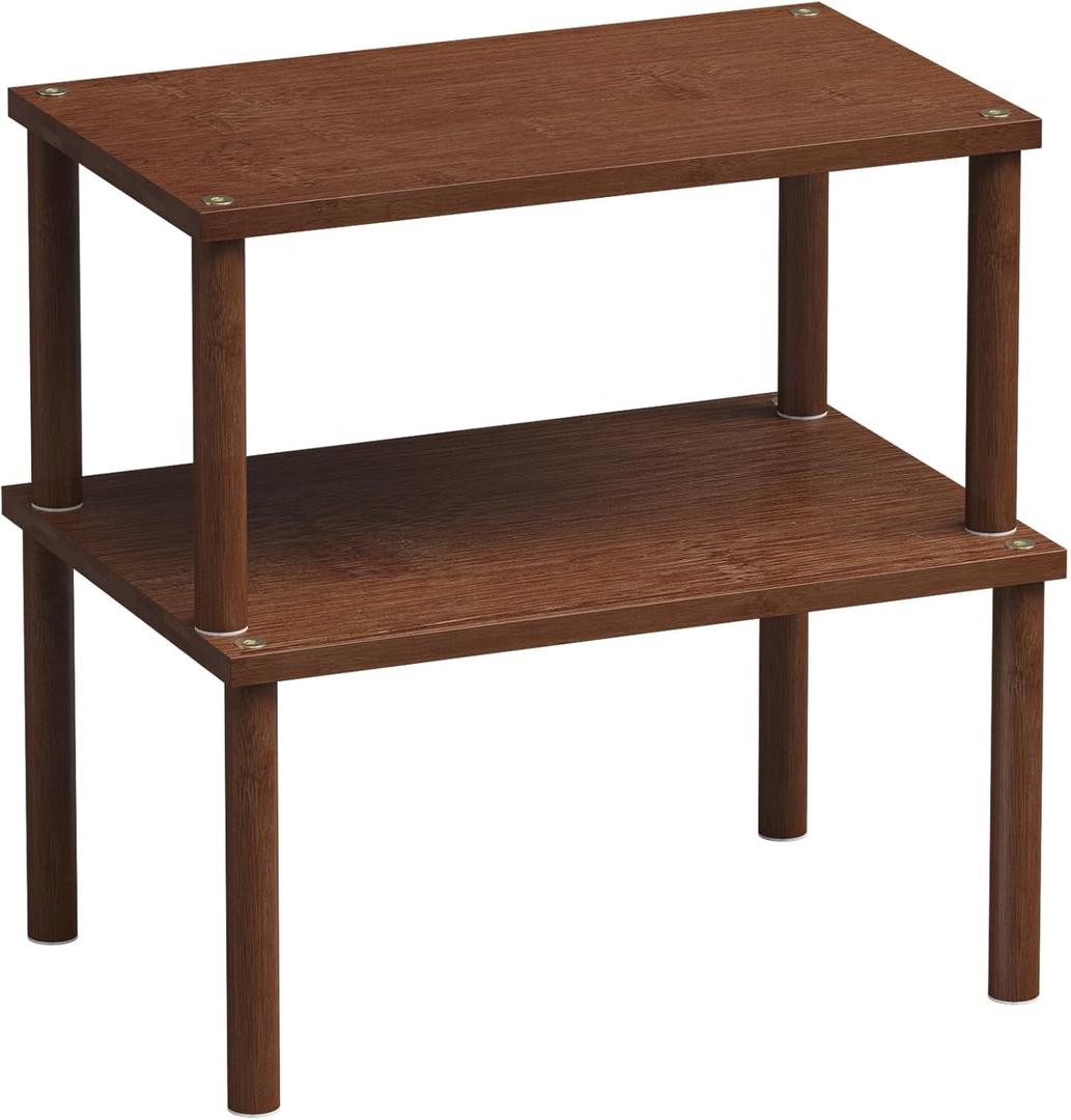 Cabinet Organizer Shelf(Set of 2),Kitchen Counter Shelves,Bamboo Spice Rack Countertop and Cabinet,Stackable Expandable,Medium(Brown) (11.8"W)