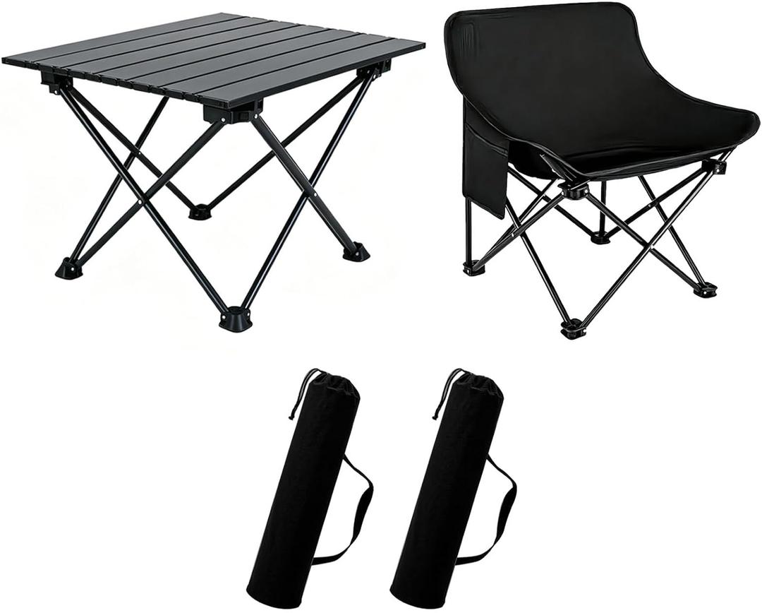 Portable Camping Chair Table Set,2 Pcs Folding Picnic Table Chair with Carry Bag,600D Oxford Fabric,Compact Camping Folding Table for Camping,Beach,Picnic,Fishing,Hiking,Patio BBQ Indoor Outdoor Use