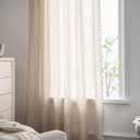AMZALI Cotton Linen Textured Curtains with Tassel Semi-Blackout Drapes Farmhouse Window Curtain Panels Rod Pocket Curtain for Living Room Bedroom One Panel 84 Inch Length (Beige)