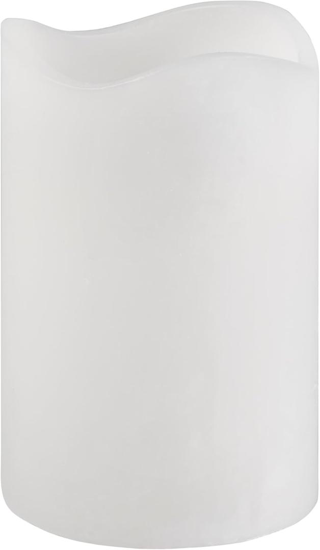 Mikasa 4x6 Inch White LED Wax Pillar Candle with Flickering Flame, Battery Operated Flameless Candle with 5-Hour Timer, Real Wax with Wavy Rim for Home Decor and Seasonal Displays