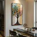 Large Framed Vertical Tree of Life Wall Art for Living Room, Modern Abstract Colorful Tree Painting Prints Artwork for Walls, Contemporary Luxury Pictures for Hallway Entryway Office Wall Decor, 30x60