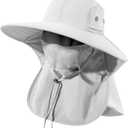 Mens Women Fishing Hat UPF 50+ Wide Brim Sun Hat with Face Cover & Neck Flap