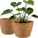2PCS Seagrass Plant Basket for Indoor and Outdoor,Wicker Large Planter Basket for 6 inch Pot,Rattan Plant Pot Covers for Potted Plants,Woven Storage Baskets for Rustic Boho Farmhouse Decor