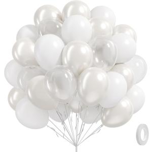 60pcs White Balloons with Clear Pearl White Balloons for Bridal Shower Wedding Bride Bachelorette Engagement Birthday Party Decorations