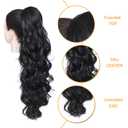 KETHBE Ponytail Extension,24 inch Drawstring Ponytail Hair Extensions,Long Body Wave Synthetic Pony Tails Hair Pieces for Daily Use (Black)