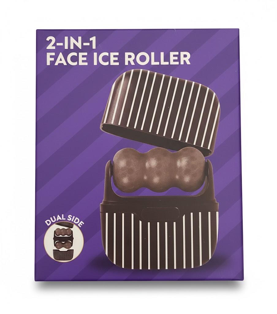 Ice Roller for Face and Eyes - Facial Skin Care Tools with 2 in 1 Face Roller and Travel Case, Self Care Gift for Men Women (Brown/White)