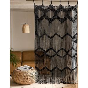 Flber Macrame Curtain Black Boho Window Macrame Doorway Curtain Macrame Wall Decor Bedroom Headboard Decor,42" Wx76 H