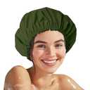 4 x Shower Cap for Women, Double Layer Waterproof Bath Cap, Reusable Hair Protector, Large Waterproof Shower Bonnet Washable Elastic Band Bath Hair Hat for Long Hair, Braids - Dark Green