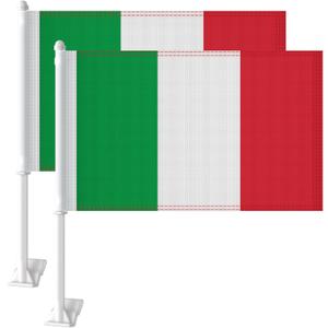 Heavy Duty 2 Pack Italy Car Flags 11 x 17, Double Sided Small Italy Flag for Car Window, Tear-Resistant 2-Layer Warp-Knitted Polyester with Thickened Pole & Secure Window Clip for Car Truck SUV