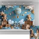 Kate 7x5ft Sweet 1st Birthday Party Backdrops for Photography Hot Air Balloon Background Toy Bear Cloud Backgrounds Baby Birthday Party Cake Smash Studio Backdrop