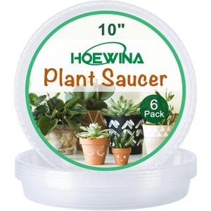 Plant Saucer Tray - 6 Pack 10 Inch Plastic Plant Trays for Pots with Plant Tray Design - Clear Plant Saucers for Outdoors and Indoors Use - Plant Pot Saucers for Potted Plants - Plant Drip Trays