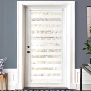LazBlinds Cordless French Door Blinds, No Drill Roll Up Zebra Blinds, Light Control Day and Night Sheer Shades for Front Patio Sidelight Glass, 29.8'' W x 78'' L, White