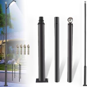 Street Light Pole 10Ft Tall, Outdoor Solar Street Lamp Post with Base,Sub-Assembly of Street Light Poles for Backyard, Street, Patio,Park,Parking,Walkway (10FT Black 114+76mm)