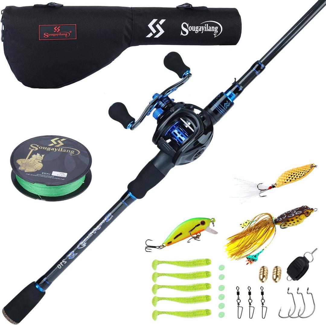 Sougayilang Fishing Rod and Reel Combo, Telescopic Casting Rod Baitcasting Reel with Carrier Bag Baitcaster Combo for Freshwater Saltwater, Size: 6ft with Left Handle