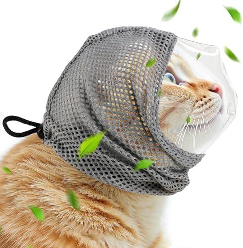 Adjustable Cat Muzzle for Grooming and Biting Prevention, Breathable TPU Material with 4 Anti-Scratch Gloves for Nail Trimming Bathing Vet Visits Medium