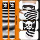 Geyoga 8 Pairs Thigh High Stockings for Women Gothic Skeleton Spooky Socks over Knee Long Socks for Halloween Cosplay (M)