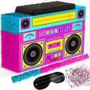 Boombox Piata 4-Piece Set perfect for Retro Birthday Party, Decorations, 80s Parties, Hip Hop 90s, 1980s Radio Piata for kids and adults (17X10) Durable!