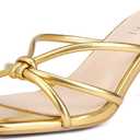 Kitten Strappy Heels for Women Knotted Square Open Toe Slip On Mule Heels Mid Heeled Sandals (8.5, Gold)