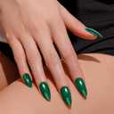 5 x Short Almond Press On Nails, Durable Reusable Glossy Artificial Nails Kit with Adhesive Tabs, 24 Pcs 12 Sizes for Fashion Women, Perfect for for Daily Outfits, Party or Date, Green