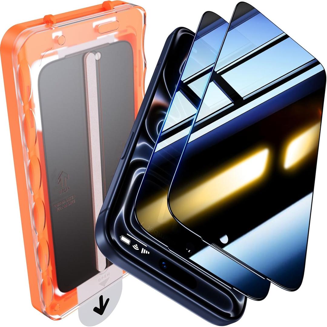 UniqueMe 2 Pack for iPhone 17 Pro Privacy Screen Protector - 6.3 inch [Military Grade Shatterproof & 9H+ Hardness] Privacy Screen 17 Pro Tempered Glass Full Coverage,Easy to install (Black)