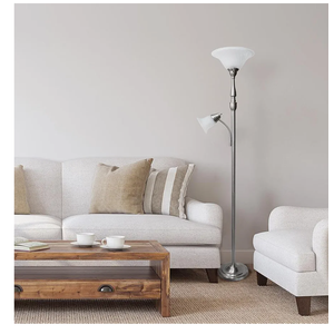 71" Floor Lamp with White Marble Glass Shade, Silver
