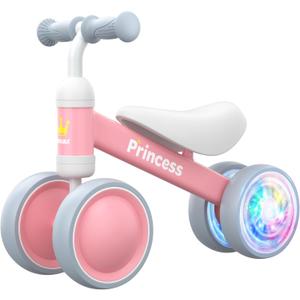 BEKILOLE 1 Year Old Girl Gifts Baby Balance Bike 1st Birthday Girl Gift with LED Light Up Wheels for 12-24 Months Toddlers - ASTM Certified 2-Minute Assembly Pink First Ride On Training Toy