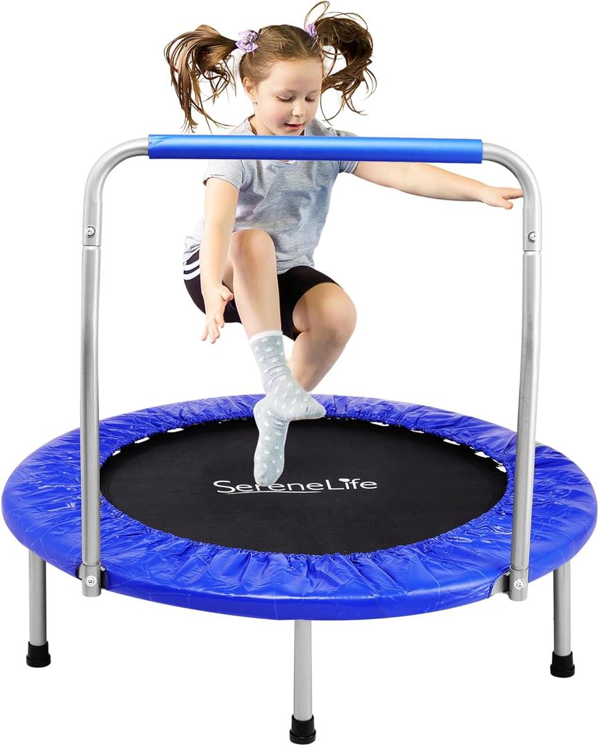 SereneLife 36 Foldable Mini Trampoline for Kids - Compact Fitness Rebounder with Foam Handle - Safe, Stable Exercise Trampoline with 330lbs Max Load for Indoor/Outdoor Active Play & Exercise