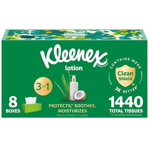 Kleenex Lotion Facial Tissues with Coconut Oil, 8 Flat Boxes, 180 Tissues Per Box, 3-Ply