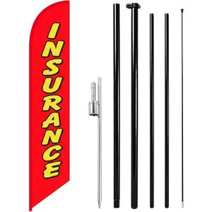 Insurance Feather Banner Swooper Flag 15 ft with Pole Kit, 12 x 2.5 ft