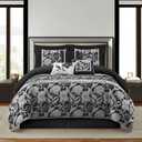 Stratford Park 7 Piece Black Sliver Comforter Set, Queen Size Jacquard Floral Bedding Set, All Season, Ultra-Soft, Matching Pillows & Shams, Bed Skirt